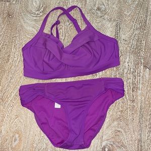 Athleta Fuschia Twist Top And Bottom Bikini Size 38D/DD (top), L (bottom)